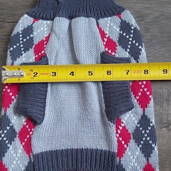 NWOT Argyle Red/Gray Diamond Knit Turtleneck Dog Sweater 100% Acrylic-Size Large - Picture 4 of 6